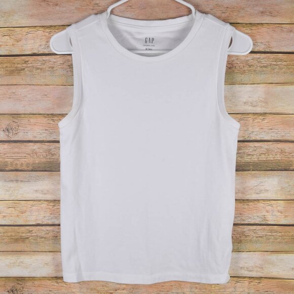 Gap Womens M Tall Plain Solid White Modern Shell Tank Top Sleeveless Stretch - Picture 2 of 7